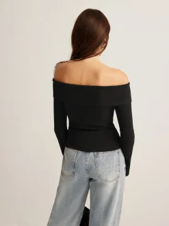 COMMENSE Off-Shoulder Ribbed Slim Top* T-shirts|Tops