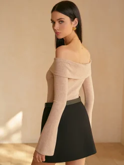 COMMENSE Off-Shoulder Ribbed Slim Top* T-shirts|Tops