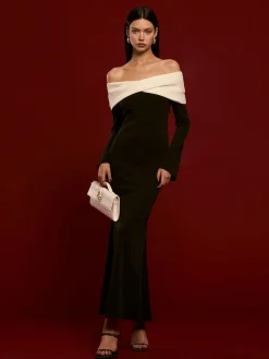 COMMENSE Off-Shoulder Ruched Bell-Sleeve Dress* Casual Dresses|Cocktail & Party Dresses
