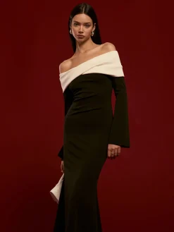 COMMENSE Off-Shoulder Ruched Bell-Sleeve Dress* Casual Dresses|Cocktail & Party Dresses