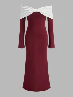 COMMENSE Off-Shoulder Ruched Bell-Sleeve Dress* Casual Dresses|Cocktail & Party Dresses