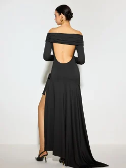 COMMENSE Off-Shoulder Ruched Bow Split Dress* Dresses