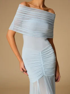 COMMENSE Off-Shoulder Ruched Semi-Sheer Dress* Cocktail & Party Dresses|Summer Dresses