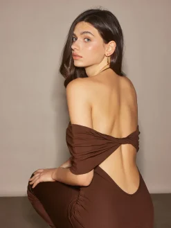 COMMENSE Off-Shoulder Ruched Slim Long Dress* Cocktail & Party Dresses|Summer Dresses