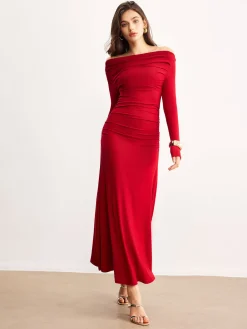 COMMENSE Off-Shoulder Ruffle Knit Dress* Sweater Dresses|Casual Dresses