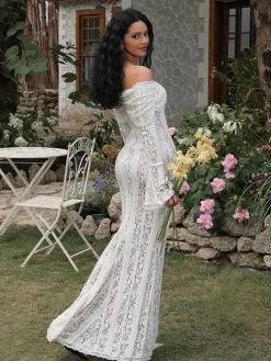 COMMENSE Off-Shoulder Ruffle-Cuff Lace Long Dress* Dresses