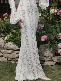 COMMENSE Off-Shoulder Ruffle-Cuff Lace Long Dress* Dresses