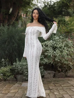 COMMENSE Off-Shoulder Ruffle-Cuff Lace Long Dress* Dresses