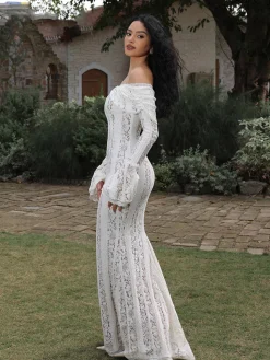 COMMENSE Off-Shoulder Ruffle-Cuff Lace Long Dress* Dresses