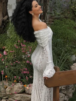 COMMENSE Off-Shoulder Ruffle-Cuff Lace Long Dress* Dresses