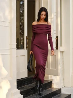 COMMENSE Off-Shoulder Sweater Skinny Dress* Sweater Dresses|Sweater Dresses