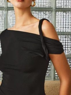 COMMENSE Off-Shoulder Twist Sleeve T-Shirt* T-shirts|Tops