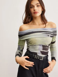 COMMENSE Off-Shoulder Tye Dye Printed Blouse* Blouses & Shirts|Tops
