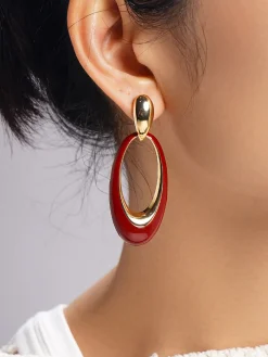 COMMENSE Oil Drop Oval Hoop Earrings* Earrings|Accessories