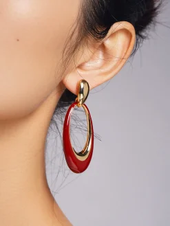 COMMENSE Oil Drop Oval Hoop Earrings* Earrings|Accessories
