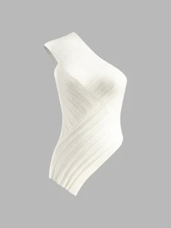 COMMENSE One Shoulder Asymmetrical Ribbed Tank Top* Tank Tops & Camis|Tops