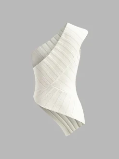 COMMENSE One Shoulder Asymmetrical Ribbed Tank Top* Tank Tops & Camis|Tops