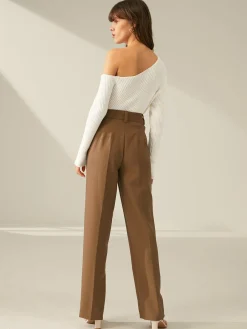 COMMENSE One Shoulder Long Sleeve Ribbed Pullover Sweater* Sweater Tops|Sweaters & Cardigans