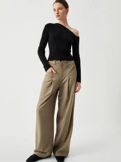 COMMENSE One Shoulder Long Sleeve Ribbed Pullover Sweater* Sweater Tops|Sweaters & Cardigans