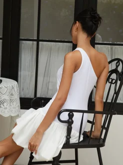 COMMENSE One Shoulder Off Bodycon Short Dress* White Dresses|Vacation Dresses