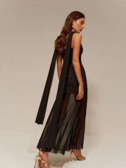 COMMENSE One Strap Long-Ribbon Chiffon Dress* Black Dresses|Cocktail & Party Dresses