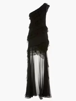 COMMENSE One-Shoulder Chiffon Ruffle Dress* Black Dresses|Cocktail & Party Dresses