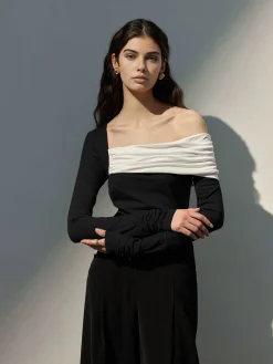 COMMENSE One-Shoulder Ruched Slim Top* T-shirts|Tops