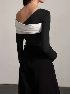 COMMENSE One-Shoulder Ruched Slim Top* T-shirts|Tops