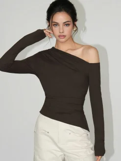 COMMENSE One-Shoulder Skinny Jersey Top* T-shirts|Tops