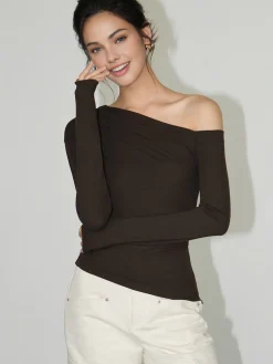 COMMENSE One-Shoulder Skinny Jersey Top* T-shirts|Tops