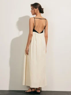 COMMENSE Open Back Contrast Pocket Long Dress* Casual Dresses|Vacation Dresses