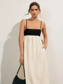 COMMENSE Open Back Contrast Pocket Long Dress* Casual Dresses|Vacation Dresses