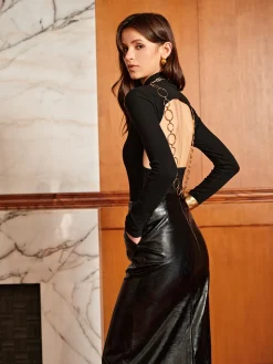 COMMENSE Open Back Long Sleeve T-Shirt With O-Ring Chain* T-shirts|Tops