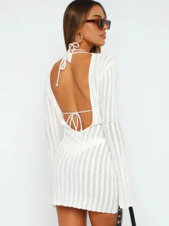COMMENSE Open Back Mini Knit Dress* White Dresses|Sweater Dresses
