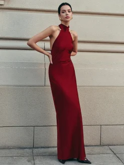COMMENSE Open Back Satin Halter Dress* Casual Dresses|Cocktail & Party Dresses