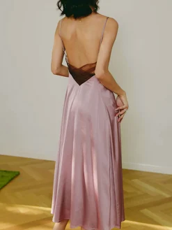 COMMENSE Open Back Satin Long Dress* Cocktail & Party Dresses|Summer Dresses