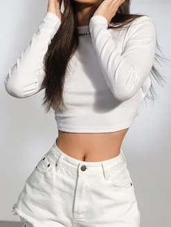 COMMENSE Open Back Twist Long Sleeve Crop Shirt* Crop Tops|T-shirts