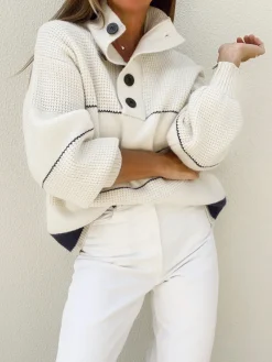 COMMENSE Open Collar Button Up Sweater* Sweater Tops|Sweaters & Cardigans