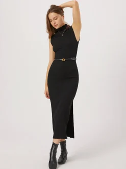 COMMENSE Opening Night Slit Mock Neck Long Dress* Black Dresses|Sweater Dresses