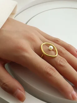 COMMENSE Oval Circle Freshwater Pearl Ring* Rings & Bracelets|Accessories