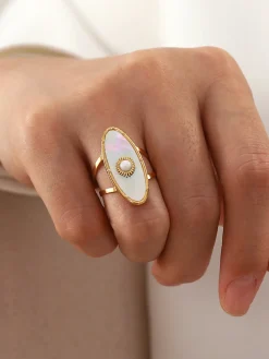 COMMENSE Oval Pearl Decor Ring* Rings & Bracelets|Accessories