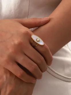 COMMENSE Oval Pearl Decor Ring* Rings & Bracelets|Accessories