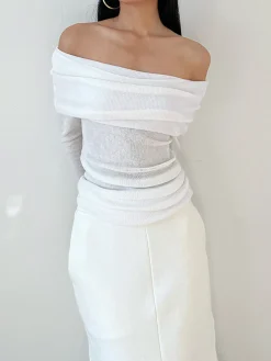 COMMENSE Overfold Off-Shoulder Shirt* Sweater Tops|T-shirts
