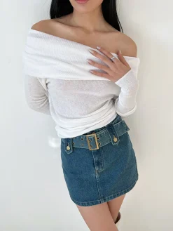 COMMENSE Overfold Off-Shoulder Shirt* Sweater Tops|T-shirts