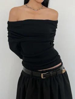 COMMENSE Overfold Off-Shoulder Shirt* Sweater Tops|T-shirts