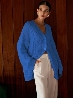 COMMENSE Oversize Cable Knit Outwear* Sweater Tops|Outerwear