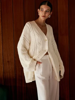 COMMENSE Oversize Cable Knit Outwear* Sweater Tops|Outerwear