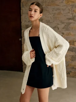COMMENSE Oversize Cable Knit Outwear* Sweater Tops|Outerwear
