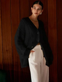 COMMENSE Oversize Cable Knit Outwear* Sweater Tops|Outerwear