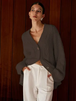 COMMENSE Oversize Cable Knit Outwear* Sweater Tops|Outerwear
